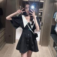 2021夏季新款韩版修身显瘦洋气洋娃娃小黑裙收腰气质性感连衣裙潮 黑色 [关注店铺截图送小礼物] S 100斤以下