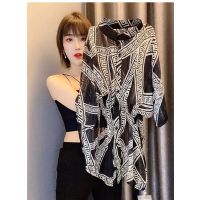 2021新款夏雪纺衬衫女中长款短袖妈妈宽松大码洋气别致设计感上衣 黑白色 XXS 建议70斤内