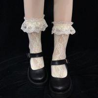 洛丽塔韩版女学生中筒软妹萝莉少女渔网短袜子Lolita可爱jk小腿袜 玉兰花袜-米黄色