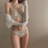 法式金丝绒面内衣小胸聚拢无钢圈文胸内裤套装女天鹅绒胸罩秋冬款 淡淡奶香色 S(70ABC)