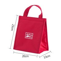 饭盒袋保温袋子手提袋帆布手拎包便当袋包铝箔加厚带便当包饭盒包 纯色红色小号