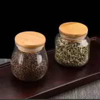 花瓣玻璃茶叶罐加厚普洱茶罐子竹盖存茶便携透明小密封储物罐家用 迷你茶叶罐