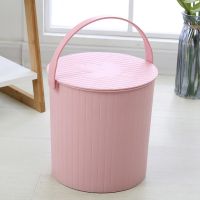 水桶凳家用储水钓鱼桶手提洗澡篮洗衣带盖装水收纳桶塑料加厚可坐 轻薄款小号坐高20厘米桃粉色
