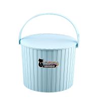 塑料加厚可坐家用钓鱼桶手提洗澡篮洗车桶幼儿园收纳桶带盖水桶凳 蓝色