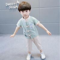 男童复古风2夏装套装汉服新款唐装1-8岁半5宝宝棉麻套装6中国风潮 十里桃花浅绿 90 可以拆裆