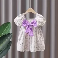 女童连衣裙夏2021新款碎花泡泡袖公主裙夏女宝宝夏装短袖裙子 紫色 80 尺码偏小 建议拍大一码