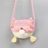 唐老鸭屁屁包手工编织成品包包卡通公主斜挎包 成品粉色花边款 小号
