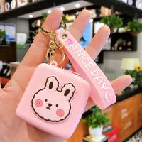 2021热卖新款卡通迷你硅胶零钱包可爱钥匙扣多功能收纳包便携挂件 方形小粉兔