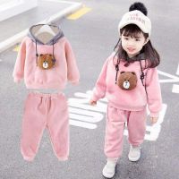 2小孩女孩套装秋冬季1加厚双面绒0到5岁儿童4宝宝女童装金丝绒3周 粉红色 双面绒熊熊粉色 73