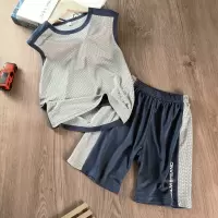 男童速干背心套装夏款2021儿童球衣速干短裤中大童网眼无袖T恤薄 灰色网眼套装 超薄,透气 110cm 建议105cm-