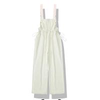 女大童夏秋背带裤套装10-19岁学生韩版宽松显瘦直筒阔腿连体裤t恤 薄款杏色背带裤 140 码建议身高130-140CM