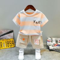 童套装2021夏季新款时尚小童男宝宝短袖套装1-4岁洋气蝙蝠衫潮流3 桔红色 KK短袖套装 73 建议身高60-65