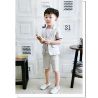 男童洋气小西装套装2021夏季短袖礼服宝宝帅气套装时尚休闲西服潮 灰色两件套(外套裤子) 90