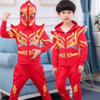 奥特曼衣服2021新款男童春秋季儿童套装男孩帅气春装蜘蛛侠潮服装 铠甲红色 无镜片 110