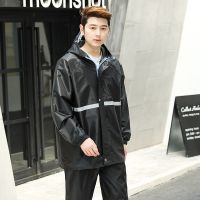 雨衣雨裤套装反光条单人分体雨衣成人男女款雨衣户外电动车雨衣裤 男女通用黑色[单层轻便款套装] L[身高160-165]