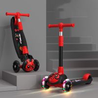 滑板车儿童可坐可滑2356岁男女三合一小孩溜溜车宝宝滑滑车踏板车 莫兰迪亚黑2厘米闪光轮折叠低配