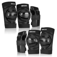 GEQID滑板护具套装 青少年学生成人用轮滑溜冰滑冰平衡车专业头盔 黑色护具 M码(合适体重70-130斤)