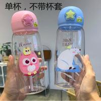 带吸管水杯儿童塑料杯防摔家用卡通幼儿园可爱学生夏季水壶大容量 蓝色500ML不带杯套送杯刷