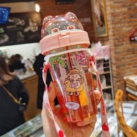 韩版高颜值双饮吸管水杯少女心可爱大人儿童简约便携孕妇产妇杯子 420ml樱花粉 单杯+贴纸[不实惠]