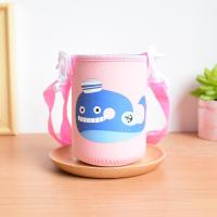 小靓仔保温杯套玻璃杯子套儿童水杯套斜挎保护套水壶背带提绳通用 粉色鲸鱼杯套