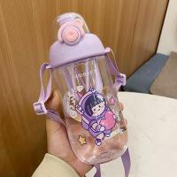 水杯女学生韩版可爱简约高颜值塑料耐摔便携儿童大容量男女杯子 [宇宙美少女]紫色670ML 单杯+背带+茶隔