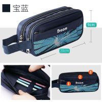创意笔袋男高中生初中生文具袋大容量多层韩版国简约铅笔盒小学生 足球男孩宝蓝
