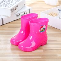 新款儿童雨鞋男女童水鞋卡通中筒雨靴小中大童防滑雪地靴胶鞋水靴 玫红色[不加绒]218 26 码(内长14.5cm)平时2