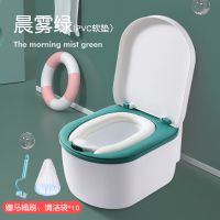 儿童马桶坐便器女宝宝蹲便器男孩厕所婴儿便盆尿盆小马桶专用大号 晨雾绿软垫送马桶刷+清洁袋*10只