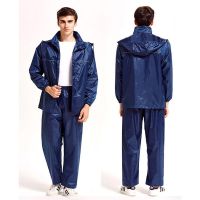 分体雨衣雨裤套装摩托电动车男女成人长款全身防暴雨时尚单人骑行 511双层雨衣 牛津 蓝色(无帽檐) M号