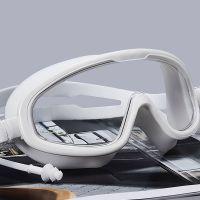 泳镜防水防雾高清专业近视男女士大框游泳眼镜儿童潜水装备 大框透明[白色]opp袋装 平光款