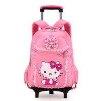 儿童拉杆书包女小学生1-3-6年级女童防水可以爬楼梯带轮子图案多 KT猫小号1-2年级(浅粉) 单独书包无拉杆(书包可套