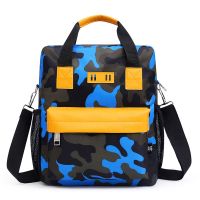 小学生补习包书包男女童手提袋单肩斜挎包双肩背三用补课包手拎袋 后兜蓝色迷彩