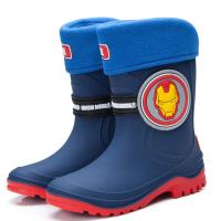 秋冬新品迪士尼儿童雨鞋男女童靴卡通动漫防滑钢铁侠漫威学生水鞋 钢铁侠H款深蓝加棉 拍大三码 30