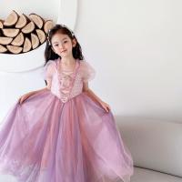 女童夏新款迪士尼长发公主连衣裙超仙乐佩公主裙西班牙儿童裙纱裙 粉红色 100