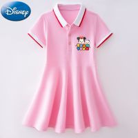 Disney/迪士尼童装女中大童POLO领短袖连衣裙夏季新款简约公主裙 连衣裙粉红色 120