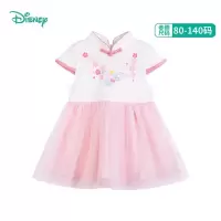迪士尼童装 女童汉服连衣裙儿童裙子夏款洋气2021新款宝宝中国风 粉白 80