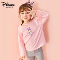 迪士尼女童春夏装2021春款宝宝长袖t恤上衣服儿童打底衫薄款秋衣 粉底闪光黛西 90