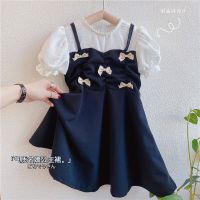 2021年夏季新款短袖韩版女宝中童女童洋气蝴蝶结拼接淑女连衣裙 黑色气质公主裙[优质面料 舒适透气] 110 32斤以内