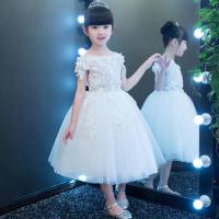 女童晚礼服公主裙儿童婚纱蓬蓬纱花童生日表演主持人钢琴演出服夏 白色短款 100
