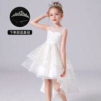 儿童雪纺连衣裙主持人礼服女童婚纱公主裙夏洋气小公主纱裙仙女裙 1243白色 送皇冠 110 [适合体重:28-35斤]