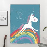 伸缩杆简易粘贴魔术贴窗帘免打孔自粘强遮光卡通儿童房卧室客厅 蓝色独角兽-魔术贴款式 宽0.6m X 高1m