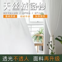 特价天丝绒雪纺窗帘窗纱透光不透人成品白纱阳台纱隔断免打孔客厅 天丝绒挂钩款[轨道专用] 1米宽*1.3米高[单片限拍2件