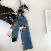 潮流大牌风小丝巾春秋装饰发带韩国百搭绑包手柄丝带领巾围巾 链条飘带-蓝色