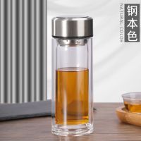 男女水杯茶水分离大容量玻璃杯子家用水杯花茶杯双层隔热玻璃杯 普通款 高硅[ 送杯套杯刷]