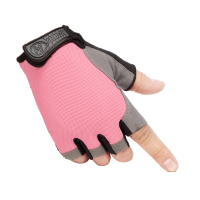 夏季户外防晒手套薄款防紫外线蝶网手套登山情侣防滑骑行半指手套 粉色 均码