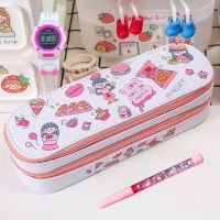 韩版笔袋女简约ins潮双层日系初中小学生文具盒儿童少女心铅笔盒 美食派对-粉色 无赠品