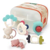 宝宝玩具益智 0 3岁可咬手抓摇铃磨牙棒婴儿无毒益智抓握训练磨牙 水煮牙胶6件套[收纳盒]