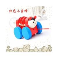婴儿幼儿童拖拉学步手推车玩具拉车木质拉绳拉线玩具车1-2岁3宝宝 红色小蜜蜂