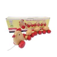 婴幼儿童木制拖拉玩具手拉线拉绳小狗学步车男女孩园宝宝1-2-3岁 母鸡拖蛋[分三节]