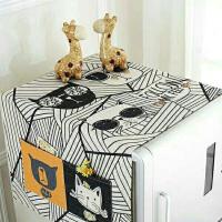 棉麻布艺卡通冰箱罩防尘罩滚筒洗衣机盖巾冰箱巾冰箱盖布单开盖布 酷酷猫三角线条 微波炉烤箱通用带侧兜35*95